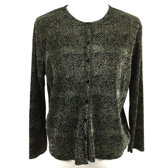 Rafael Petites Crinkle Button Front Top Petite Large Black - Picture 1 of 6